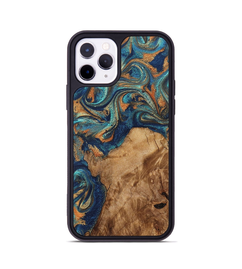 iPhone 11 Pro Wood Phone Case - Aisha (Teal & Gold, 822154)