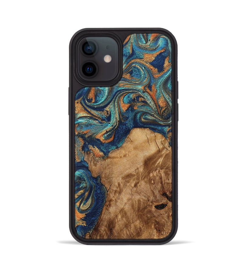 iPhone 12 Wood Phone Case - Aisha (Teal & Gold, 822154)