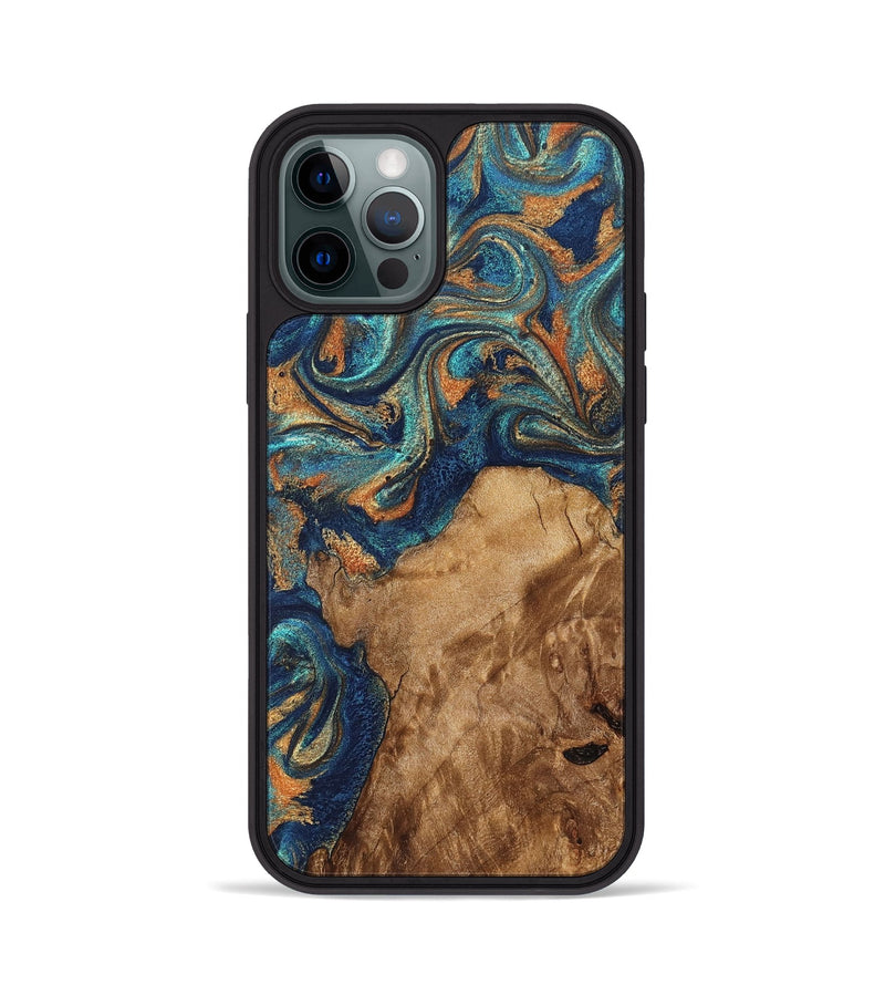 iPhone 12 Pro Wood Phone Case - Aisha (Teal & Gold, 822154)