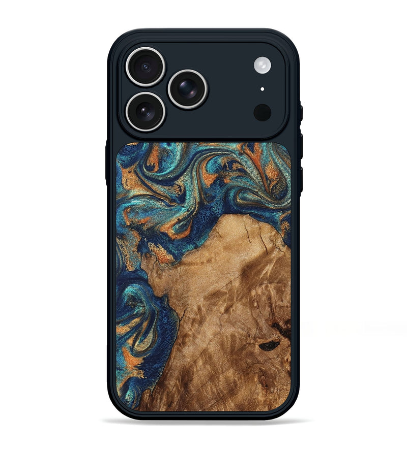 iPhone 17 Pro Max Wood Phone Case - Aisha (Teal & Gold, 822154)