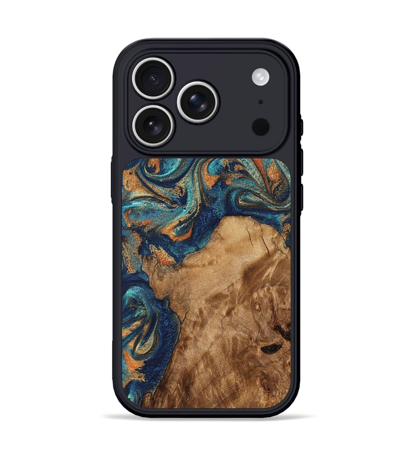 iPhone 17 Pro Wood Phone Case - Aisha (Teal & Gold, 822154)