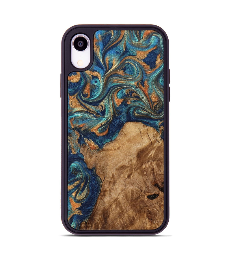iPhone Xr Wood Phone Case - Aisha (Teal & Gold, 822154)