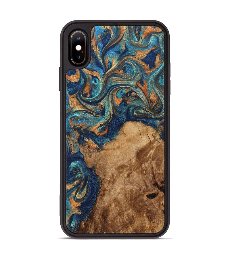 iPhone Xs Max Wood Phone Case - Aisha (Teal & Gold, 822154)