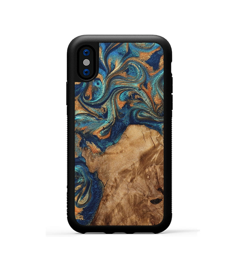 iPhone Xs Wood Phone Case - Aisha (Teal & Gold, 822154)