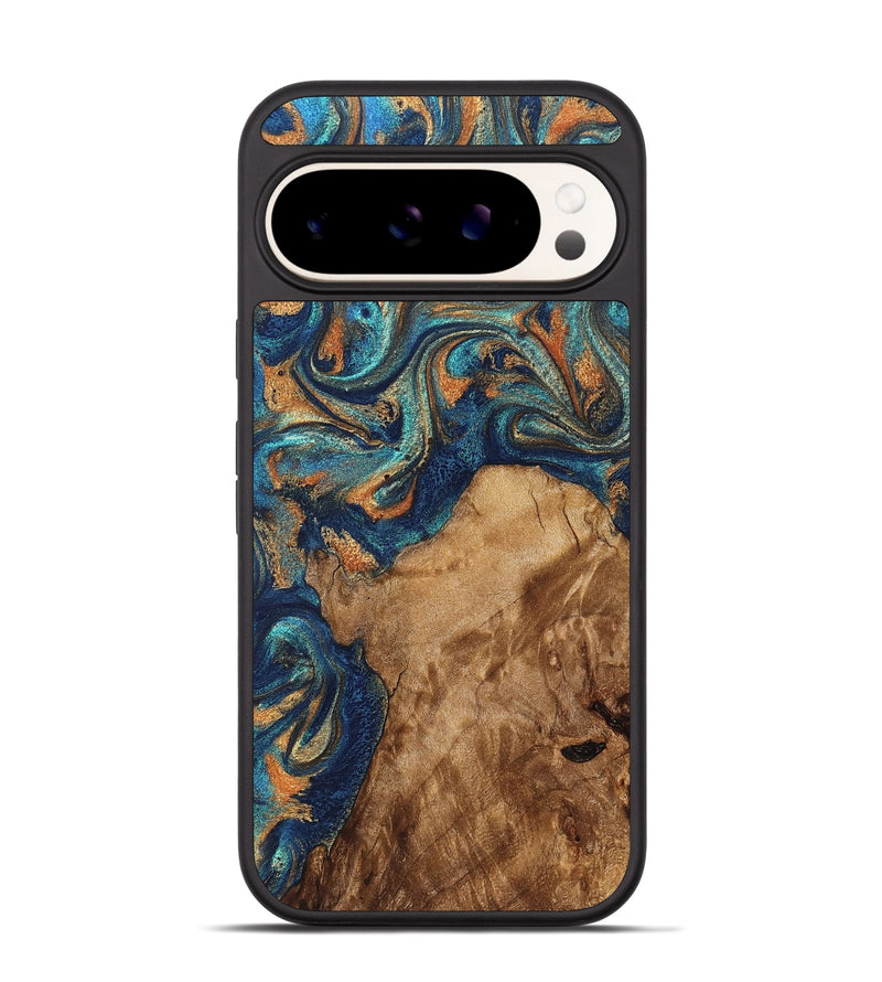 Pixel 9 Pro Wood Phone Case - Aisha (Teal & Gold, 822154)