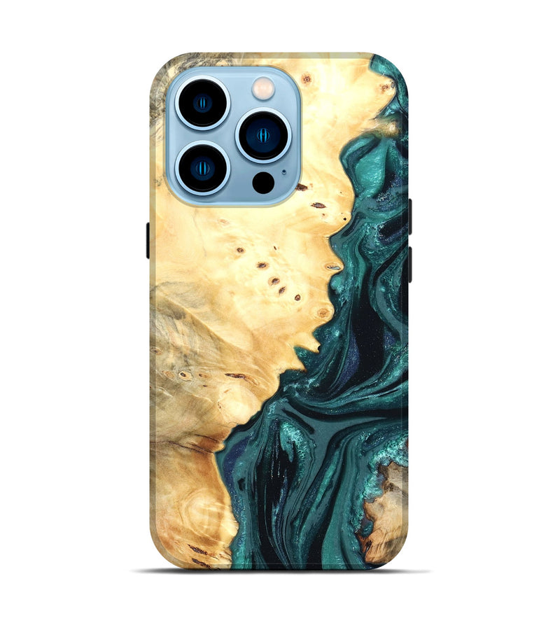 iPhone 14 Pro Wood Live Edge Phone Case - Yuliana (Green, 822161)
