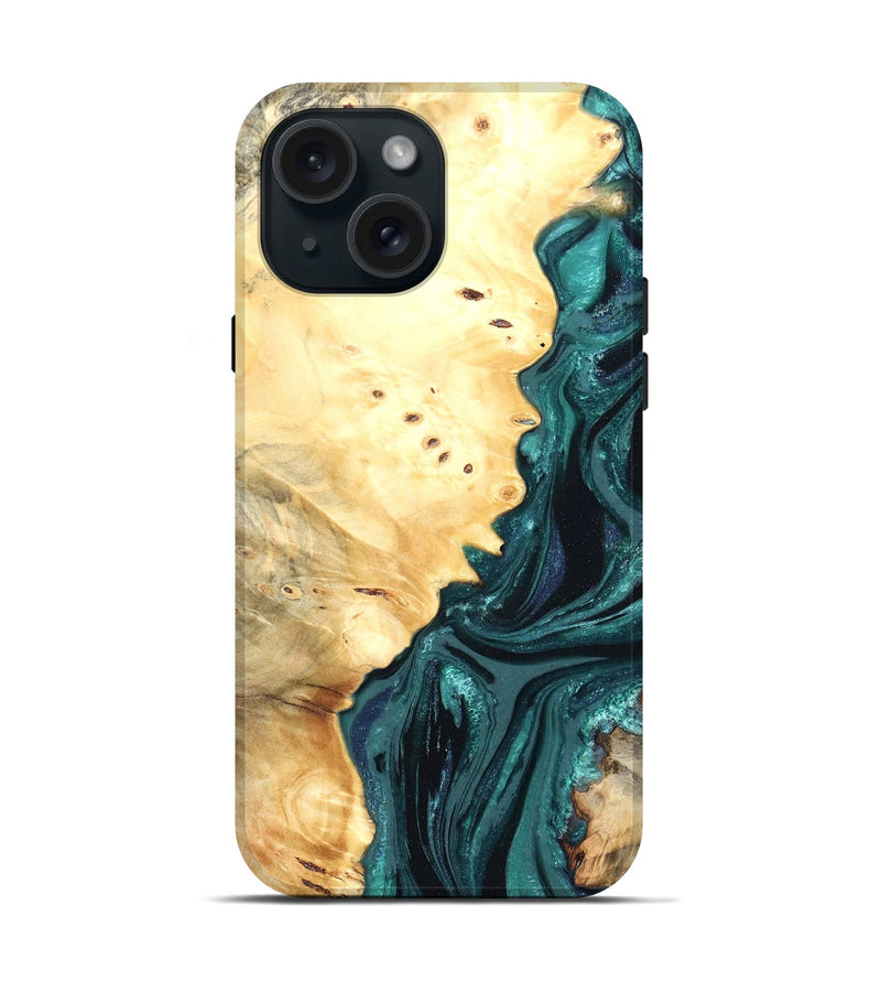 iPhone 15 Wood Live Edge Phone Case - Yuliana (Green, 822161)