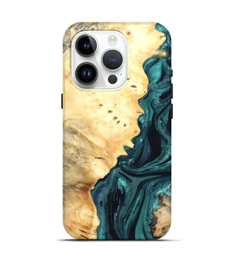 iPhone 15 Pro Wood Live Edge Phone Case - Yuliana (Green, 822161)