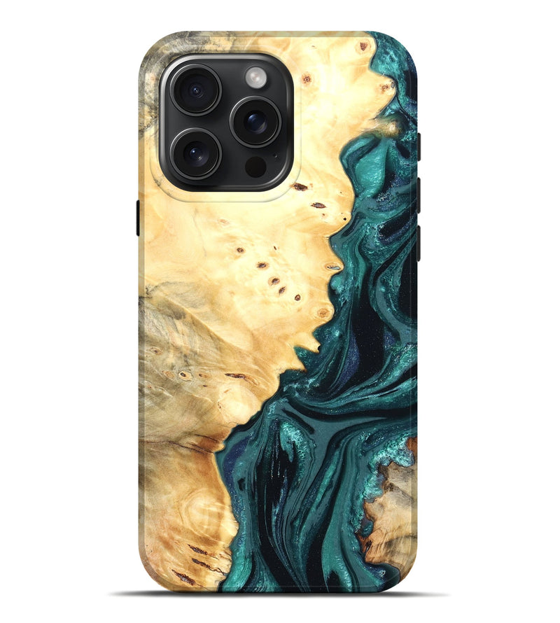 iPhone 16 Pro Max Wood Live Edge Phone Case - Yuliana (Green, 822161)