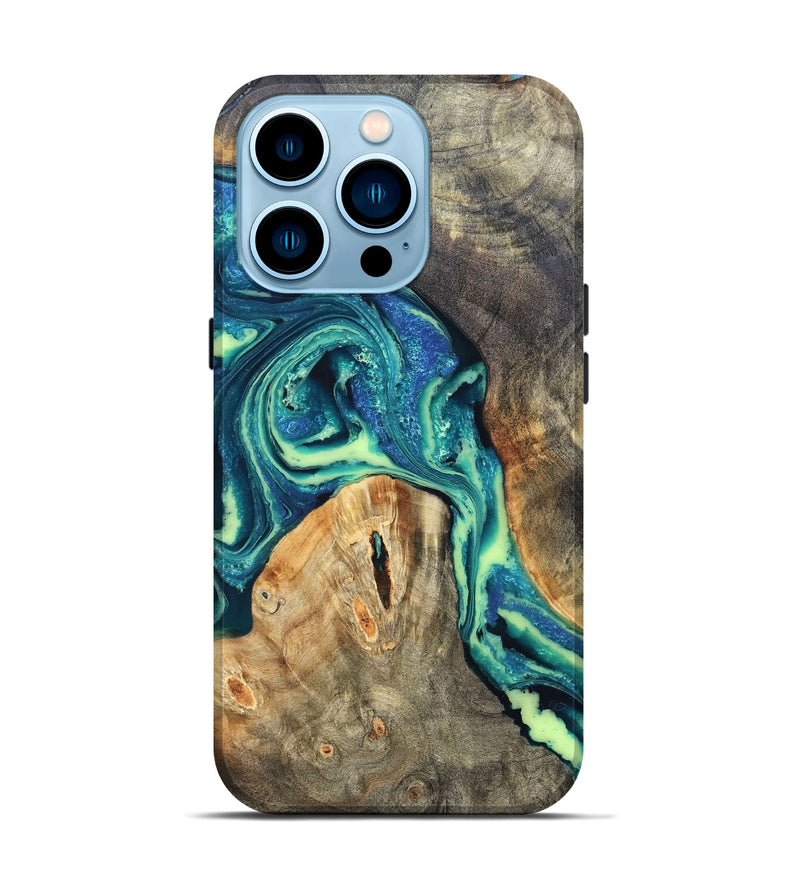 iPhone 14 Pro Wood Live Edge Phone Case - Quinton (Blue, 822162)