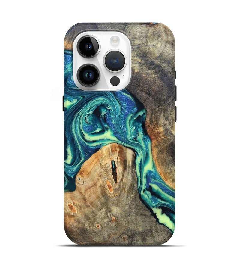 iPhone 15 Pro Wood Live Edge Phone Case - Quinton (Blue, 822162)