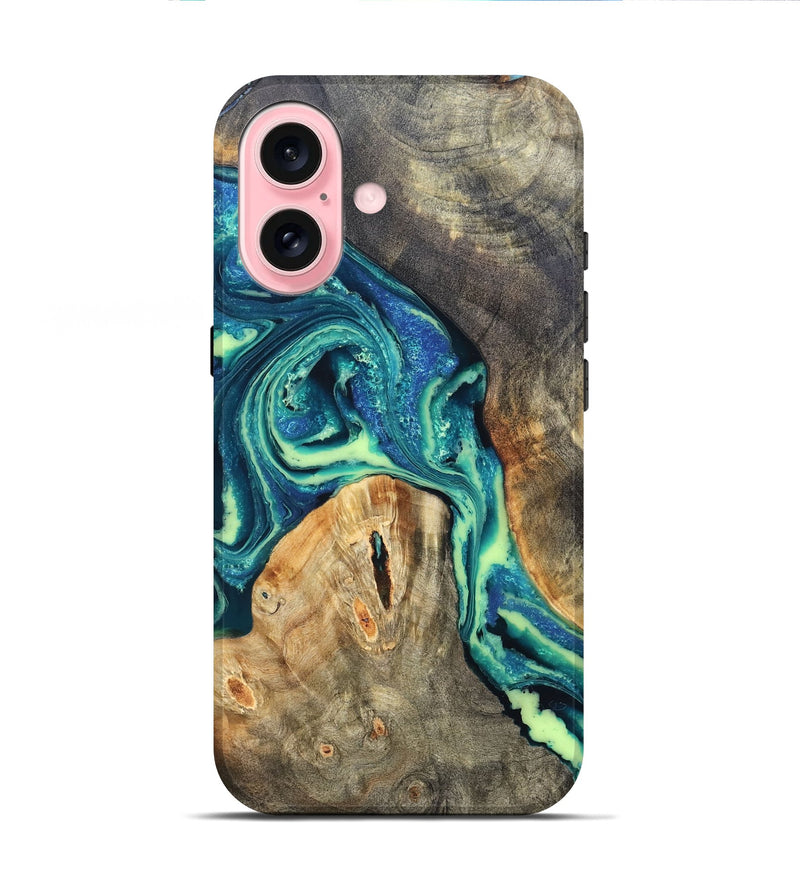 iPhone 16 Wood Live Edge Phone Case - Quinton (Blue, 822162)