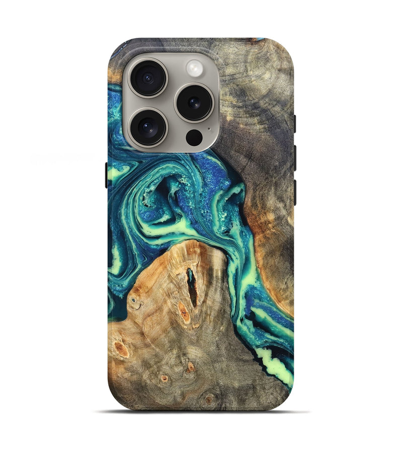 iPhone 16 Pro Wood Live Edge Phone Case - Quinton (Blue, 822162)