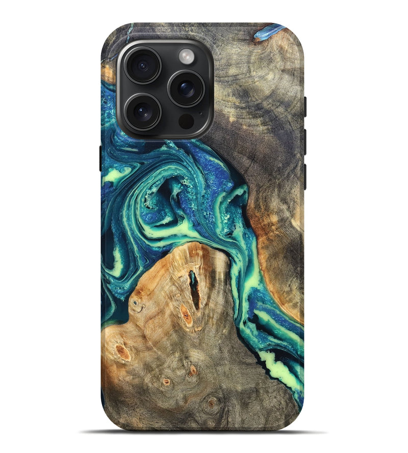 iPhone 16 Pro Max Wood Live Edge Phone Case - Quinton (Blue, 822162)