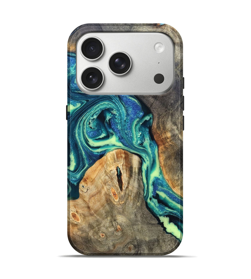 iPhone 17 Pro Wood Live Edge Phone Case - Quinton (Blue, 822162)