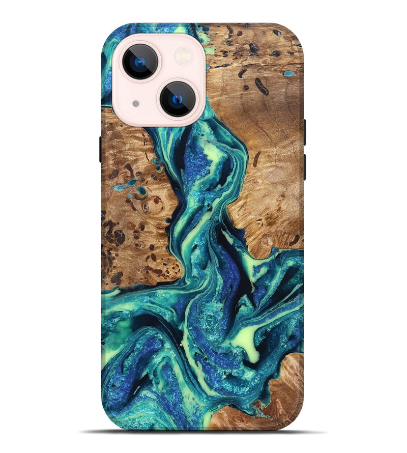 iPhone 14 Plus Wood Live Edge Phone Case - Caryn (Blue, 822163)