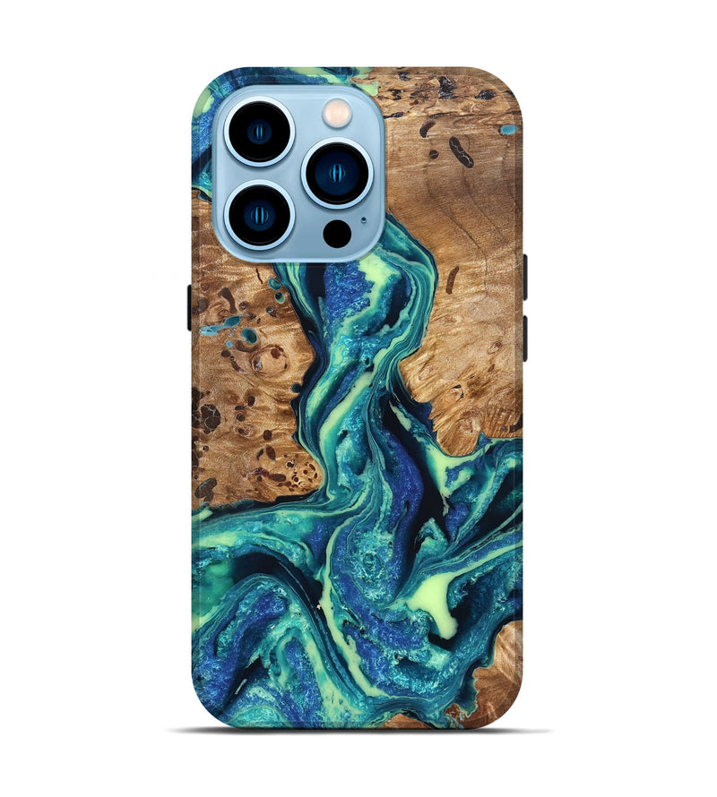 iPhone 14 Pro Wood Live Edge Phone Case - Caryn (Blue, 822163)