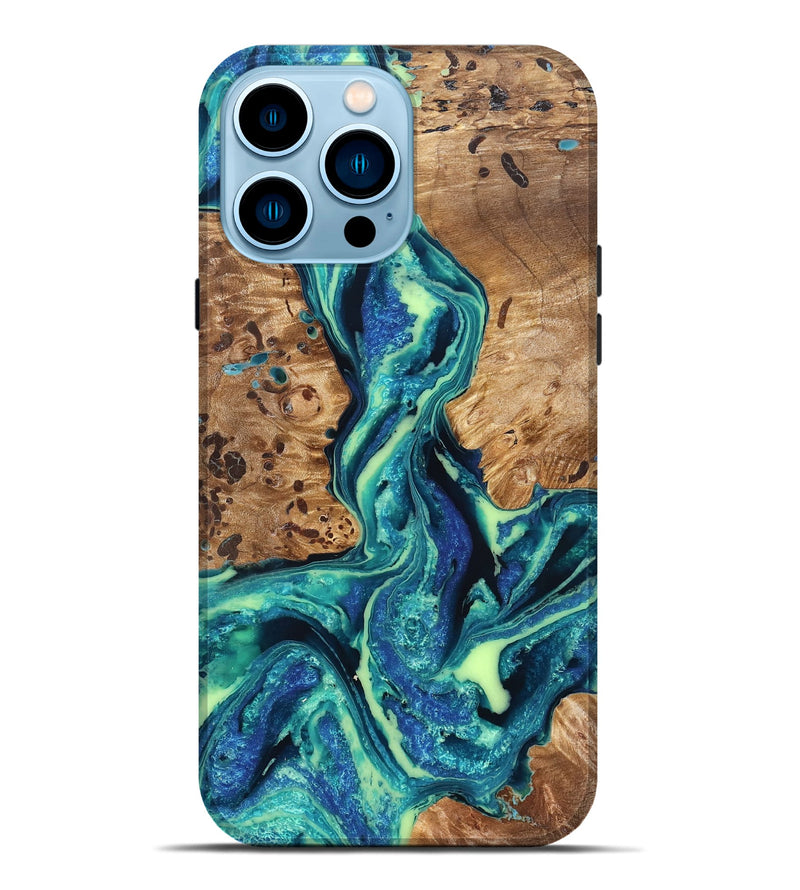 iPhone 14 Pro Max Wood Live Edge Phone Case - Caryn (Blue, 822163)
