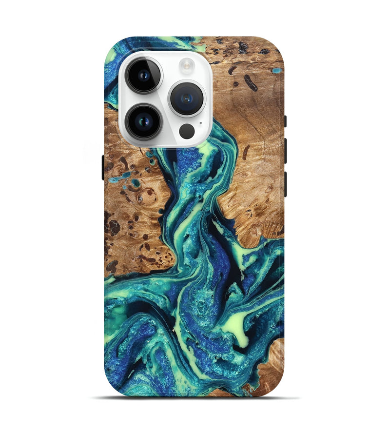 iPhone 15 Pro Wood Live Edge Phone Case - Caryn (Blue, 822163)