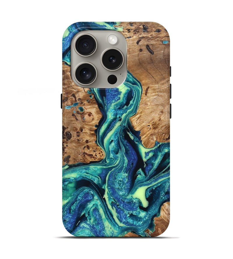 iPhone 16 Pro Wood Live Edge Phone Case - Caryn (Blue, 822163)