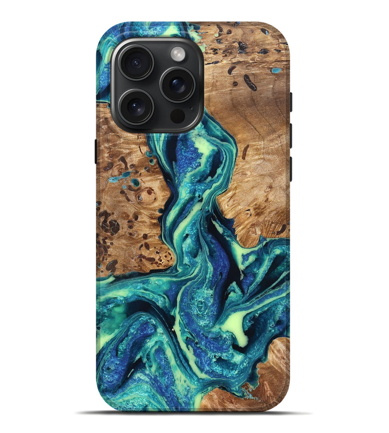 iPhone 16 Pro Max Wood Live Edge Phone Case - Caryn (Blue, 822163)