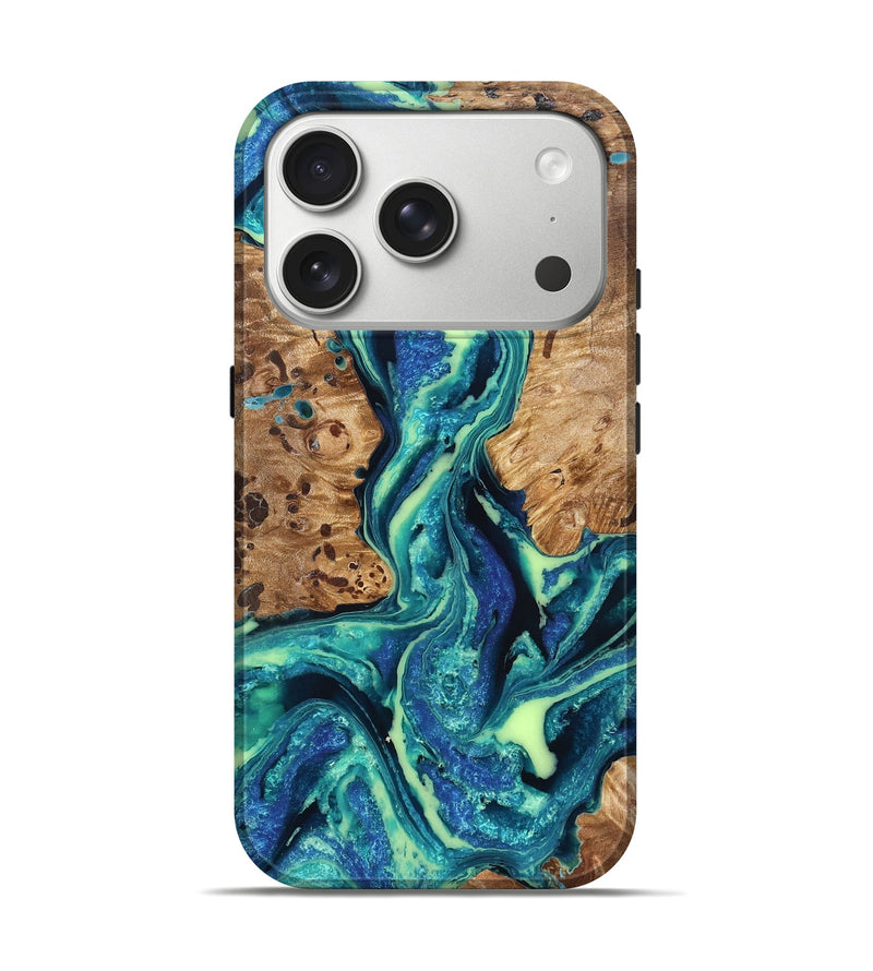 iPhone 17 Pro Wood Live Edge Phone Case - Caryn (Blue, 822163)