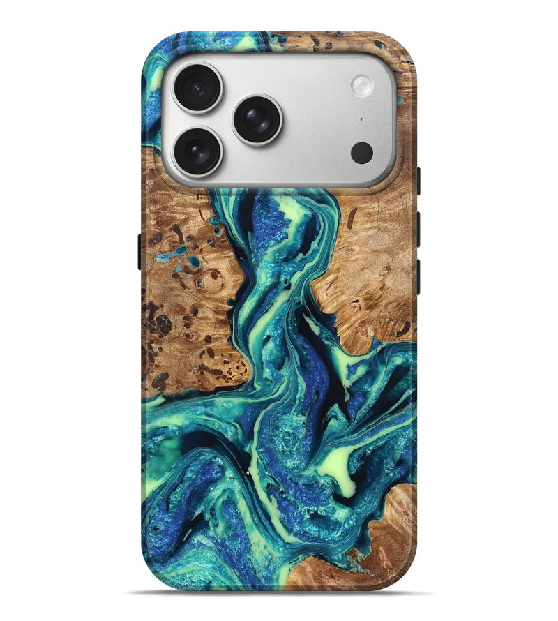 iPhone 17 Pro Max Wood Live Edge Phone Case - Caryn (Blue, 822163)