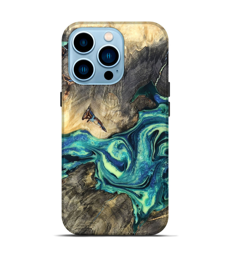 iPhone 14 Pro Wood Live Edge Phone Case - Bernard (Blue, 822164)
