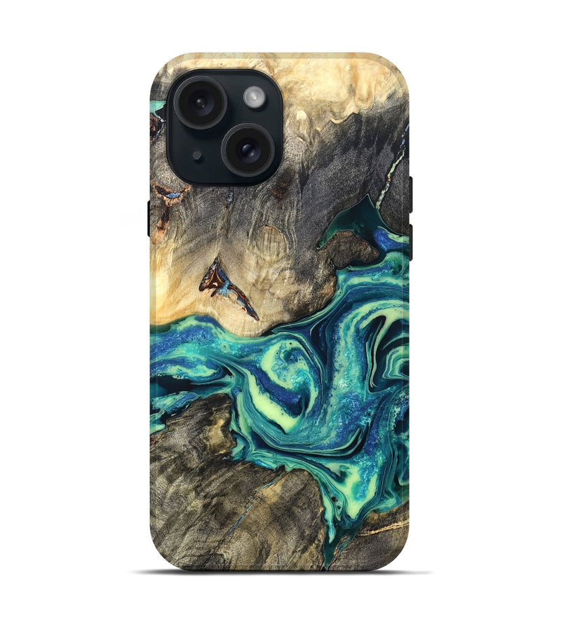 iPhone 15 Wood Live Edge Phone Case - Bernard (Blue, 822164)