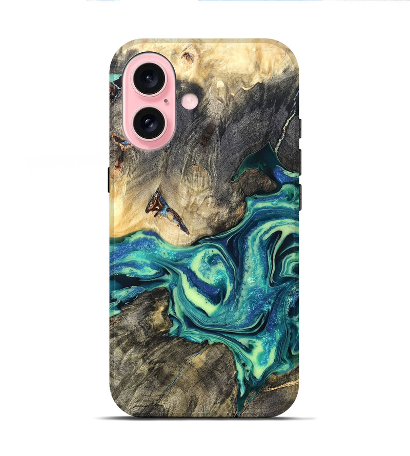 iPhone 16 Wood Live Edge Phone Case - Bernard (Blue, 822164)