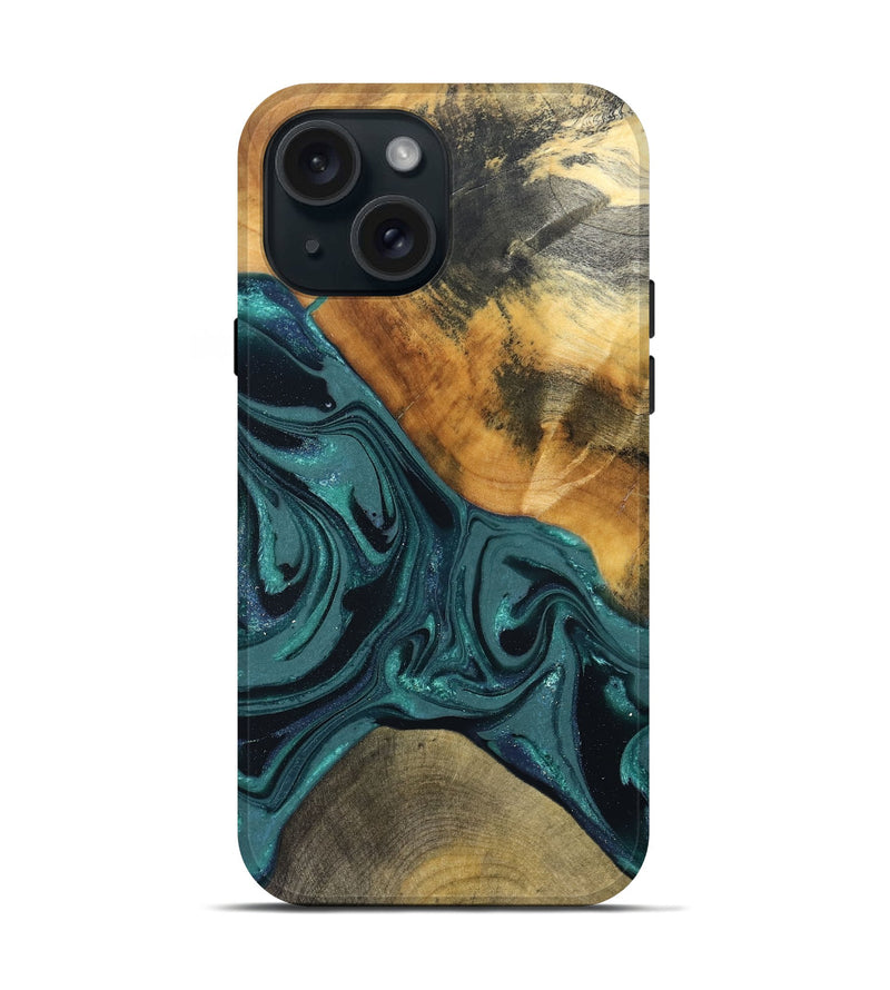 iPhone 15 Wood Live Edge Phone Case - Miya (Green, 822165)