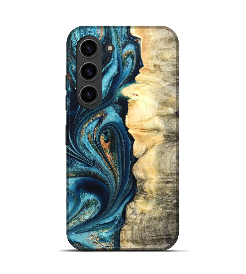 Galaxy S23 Wood Live Edge Phone Case - Sudie (Teal & Gold, 822166)