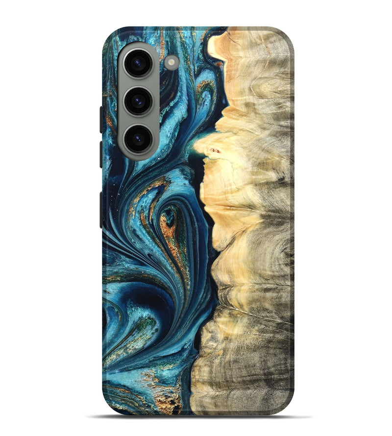 Galaxy S23 Plus Wood Live Edge Phone Case - Sudie (Teal & Gold, 822166)