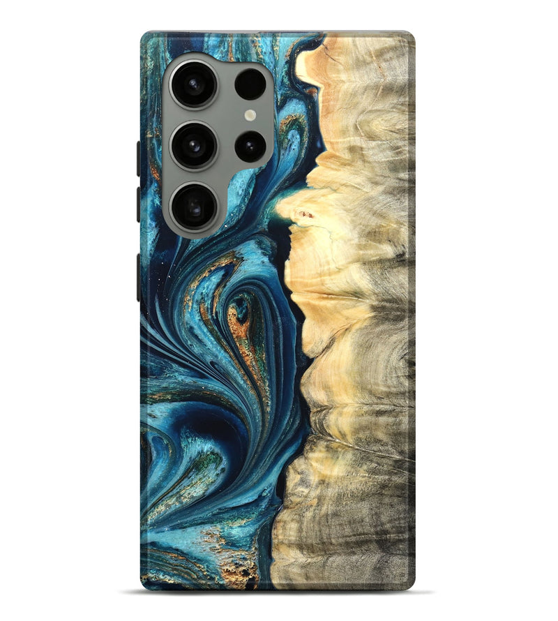 Galaxy S24 Ultra Wood Live Edge Phone Case - Sudie (Teal & Gold, 822166)