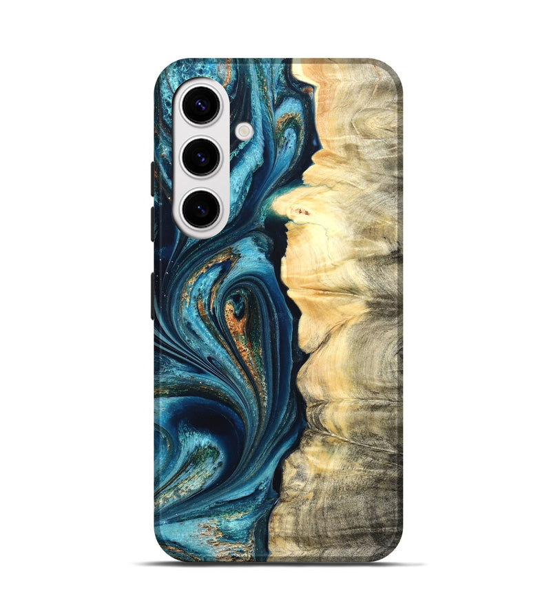 Galaxy S25 Wood Live Edge Phone Case - Sudie (Teal & Gold, 822166)
