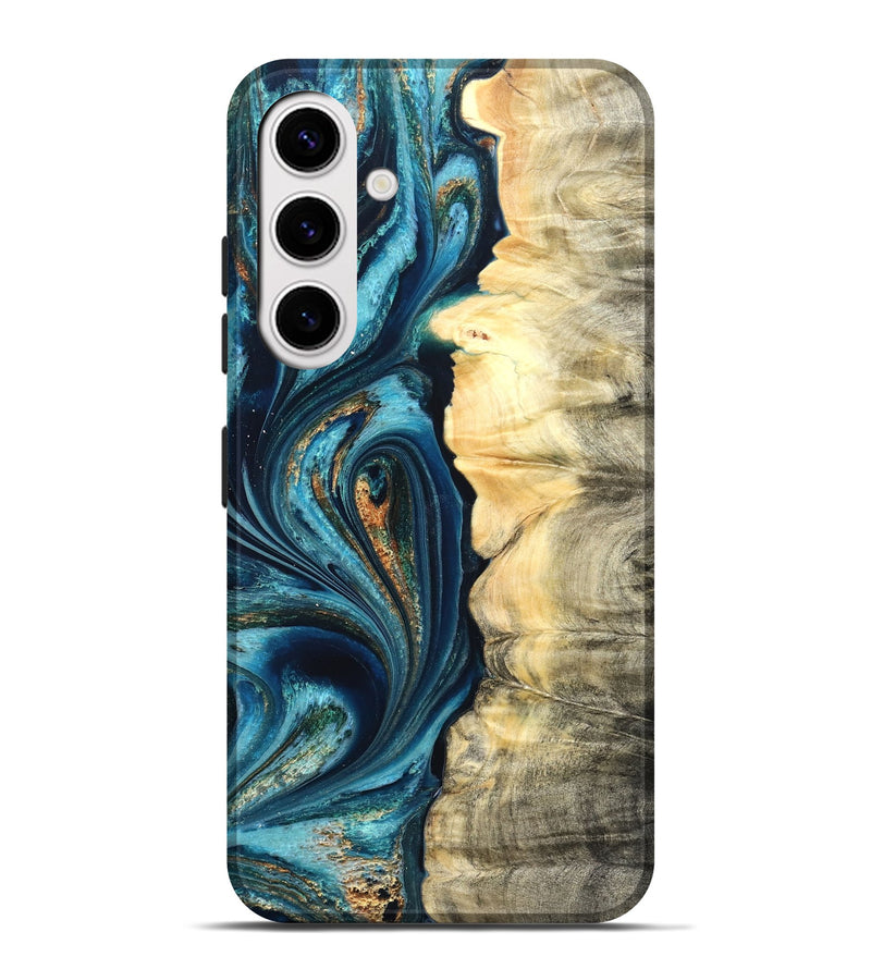 Galaxy S25 Plus Wood Live Edge Phone Case - Sudie (Teal & Gold, 822166)