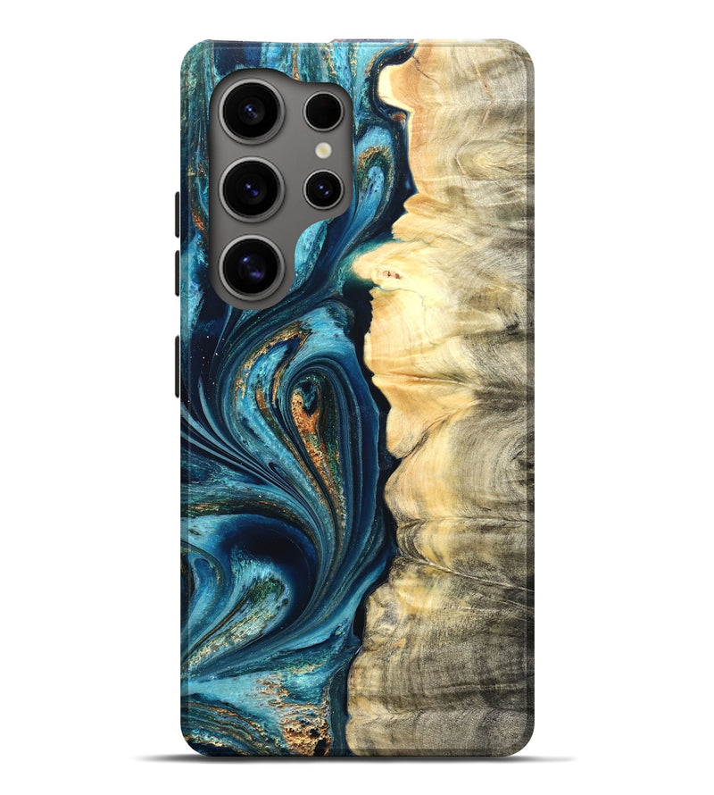 Galaxy S25 Ultra Wood Live Edge Phone Case - Sudie (Teal & Gold, 822166)