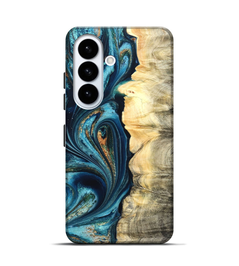Galaxy S26 Wood Live Edge Phone Case - Sudie (Teal & Gold, 822166)