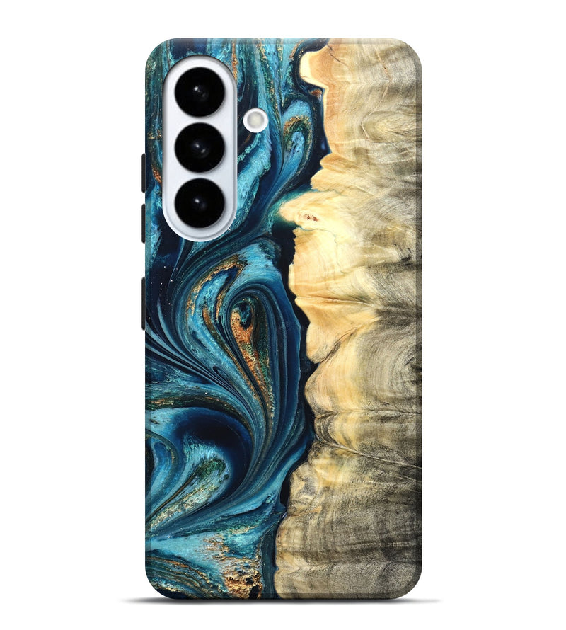 Galaxy S26 Plus Wood Live Edge Phone Case - Sudie (Teal & Gold, 822166)