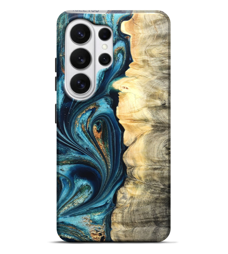Galaxy S26 Ultra Wood Live Edge Phone Case - Sudie (Teal & Gold, 822166)