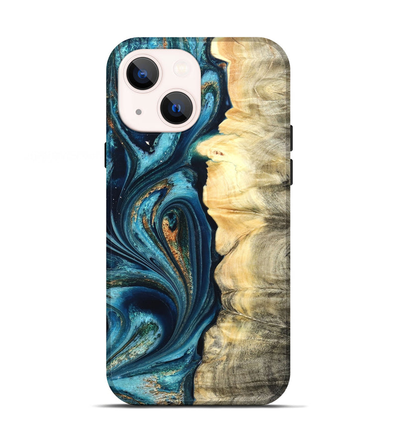 iPhone 13 Wood Live Edge Phone Case - Sudie (Teal & Gold, 822166)