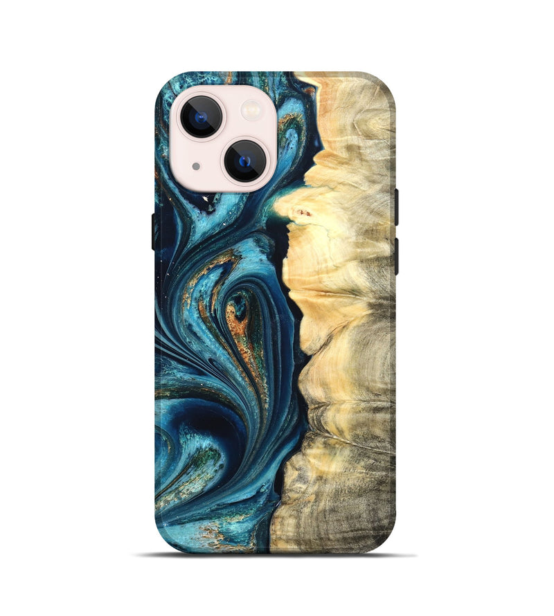 iPhone 13 mini Wood Live Edge Phone Case - Sudie (Teal & Gold, 822166)