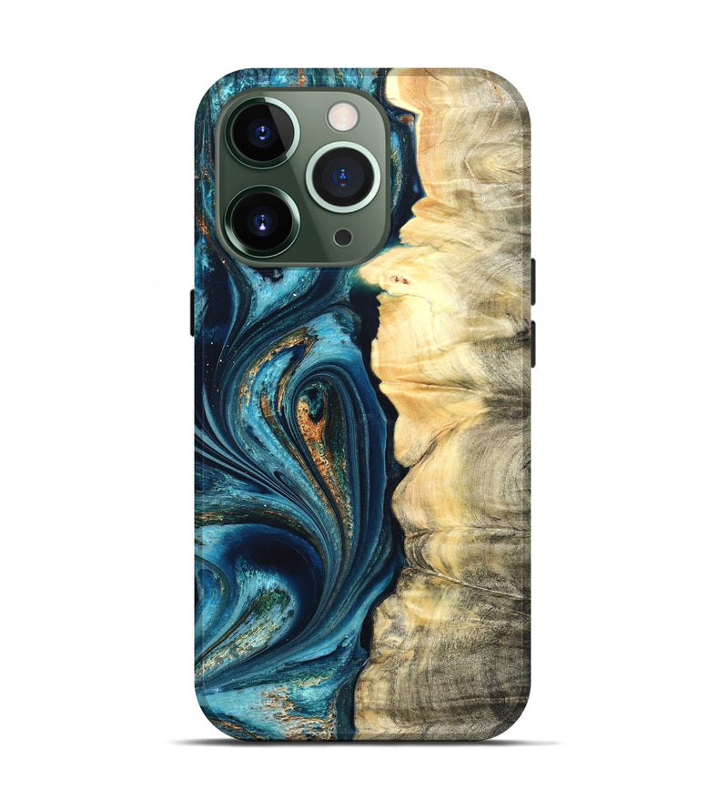 iPhone 13 Pro Wood Live Edge Phone Case - Sudie (Teal & Gold, 822166)