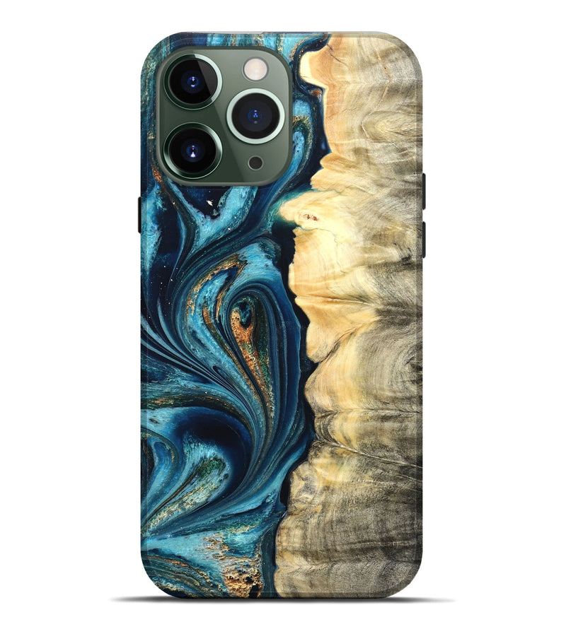 iPhone 13 Pro Max Wood Live Edge Phone Case - Sudie (Teal & Gold, 822166)