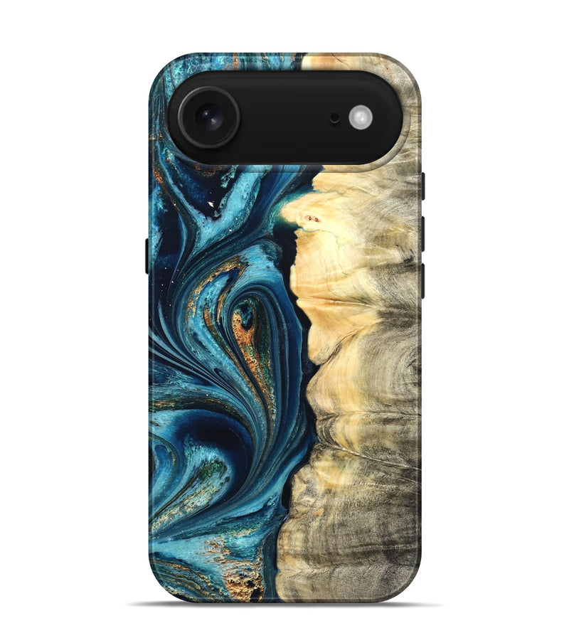 iPhone 17 Air Wood Live Edge Phone Case - Sudie (Teal & Gold, 822166)