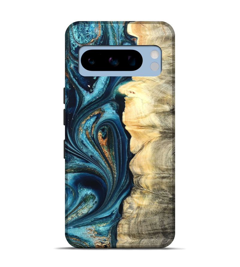 Pixel 8 Pro Wood Live Edge Phone Case - Sudie (Teal & Gold, 822166)