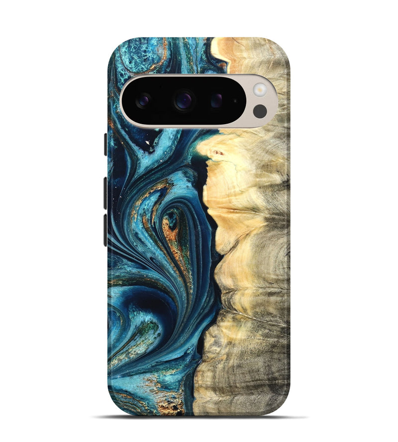 Pixel 9 Wood Live Edge Phone Case - Sudie (Teal & Gold, 822166)