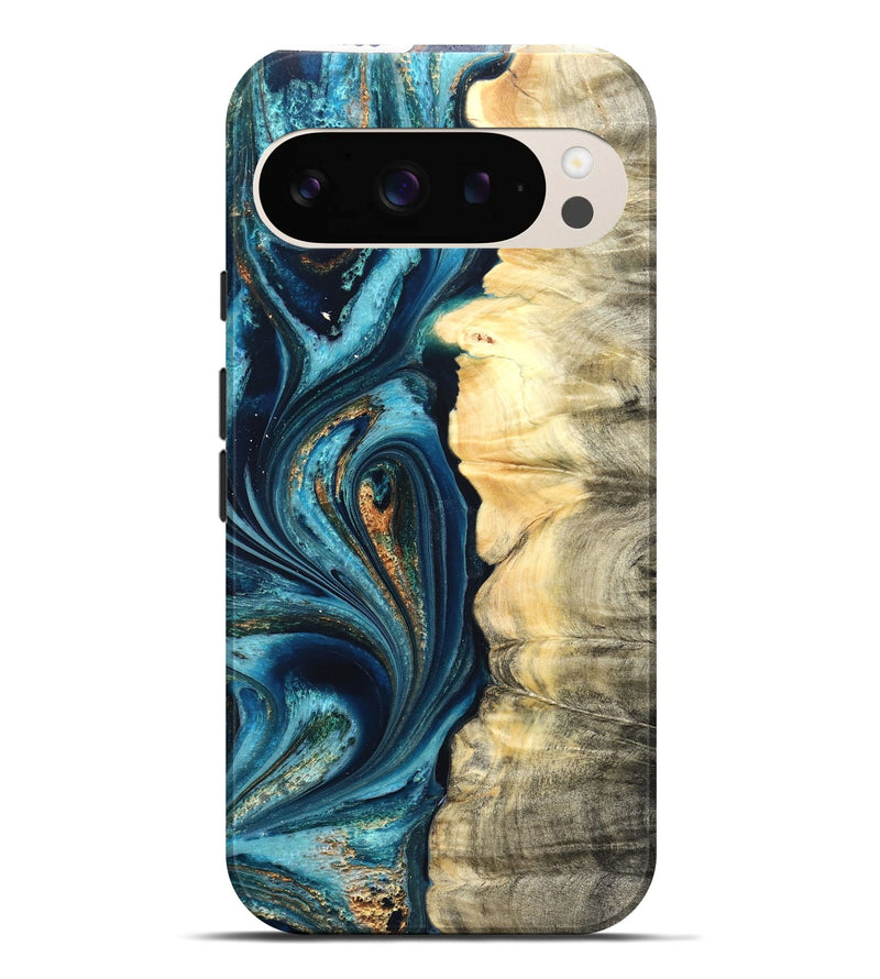Pixel 9 Pro XL Wood Live Edge Phone Case - Sudie (Teal & Gold, 822166)