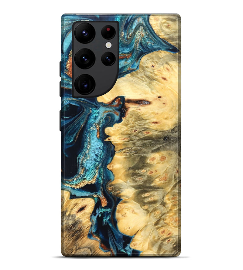 Galaxy S22 Ultra Wood Live Edge Phone Case - Zaiden (Teal & Gold, 822167)