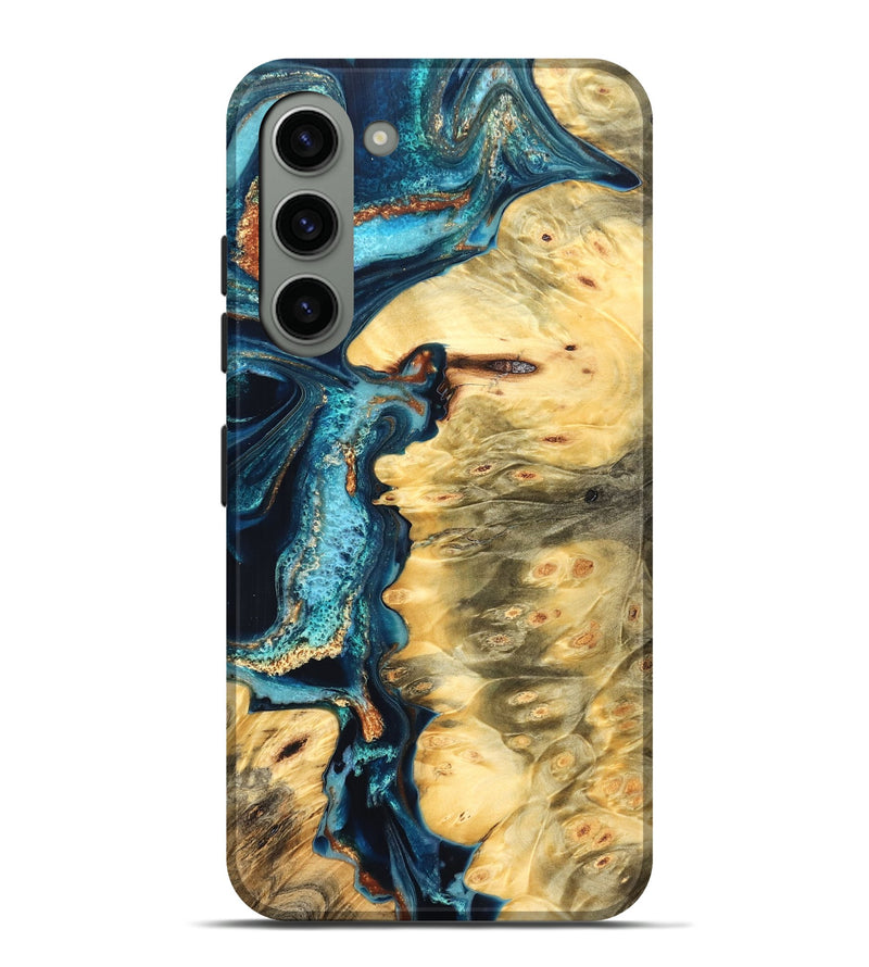 Galaxy S23 Plus Wood Live Edge Phone Case - Zaiden (Teal & Gold, 822167)